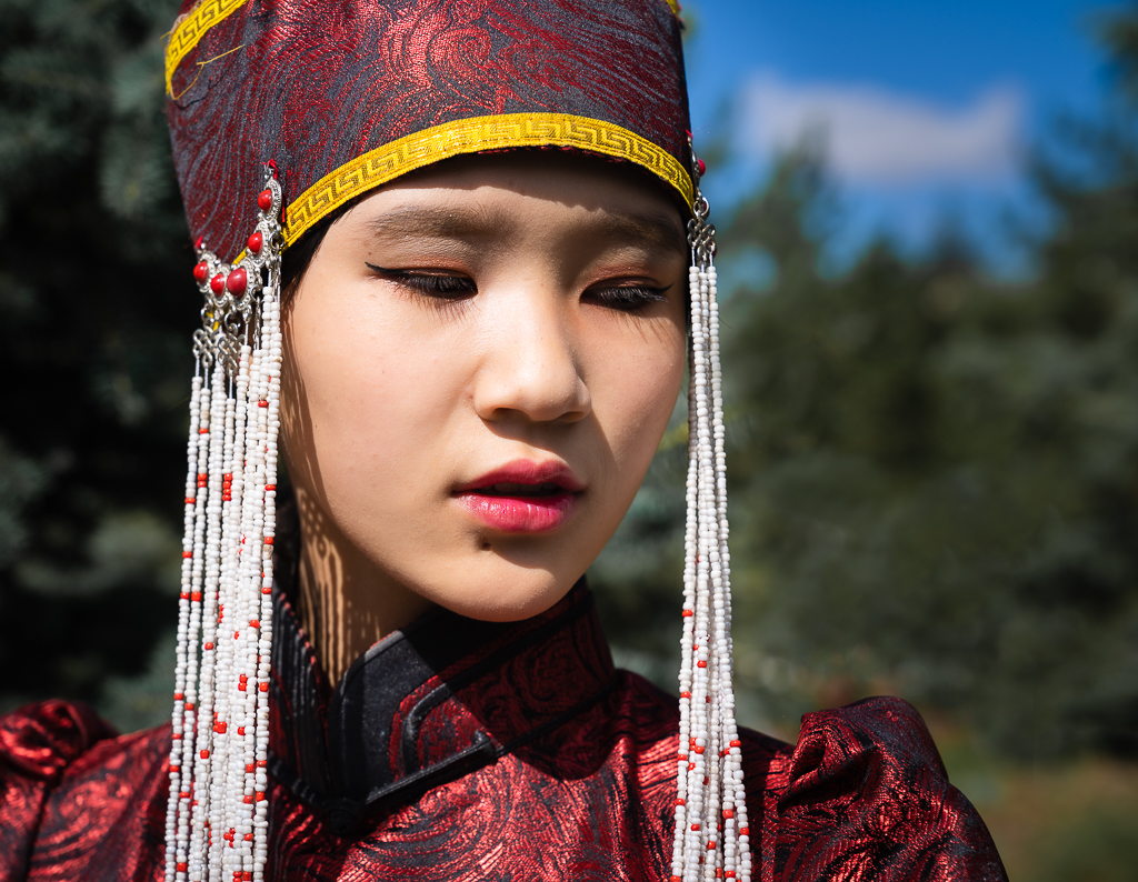 Mongolian models for Mongol costumes during Naadam.